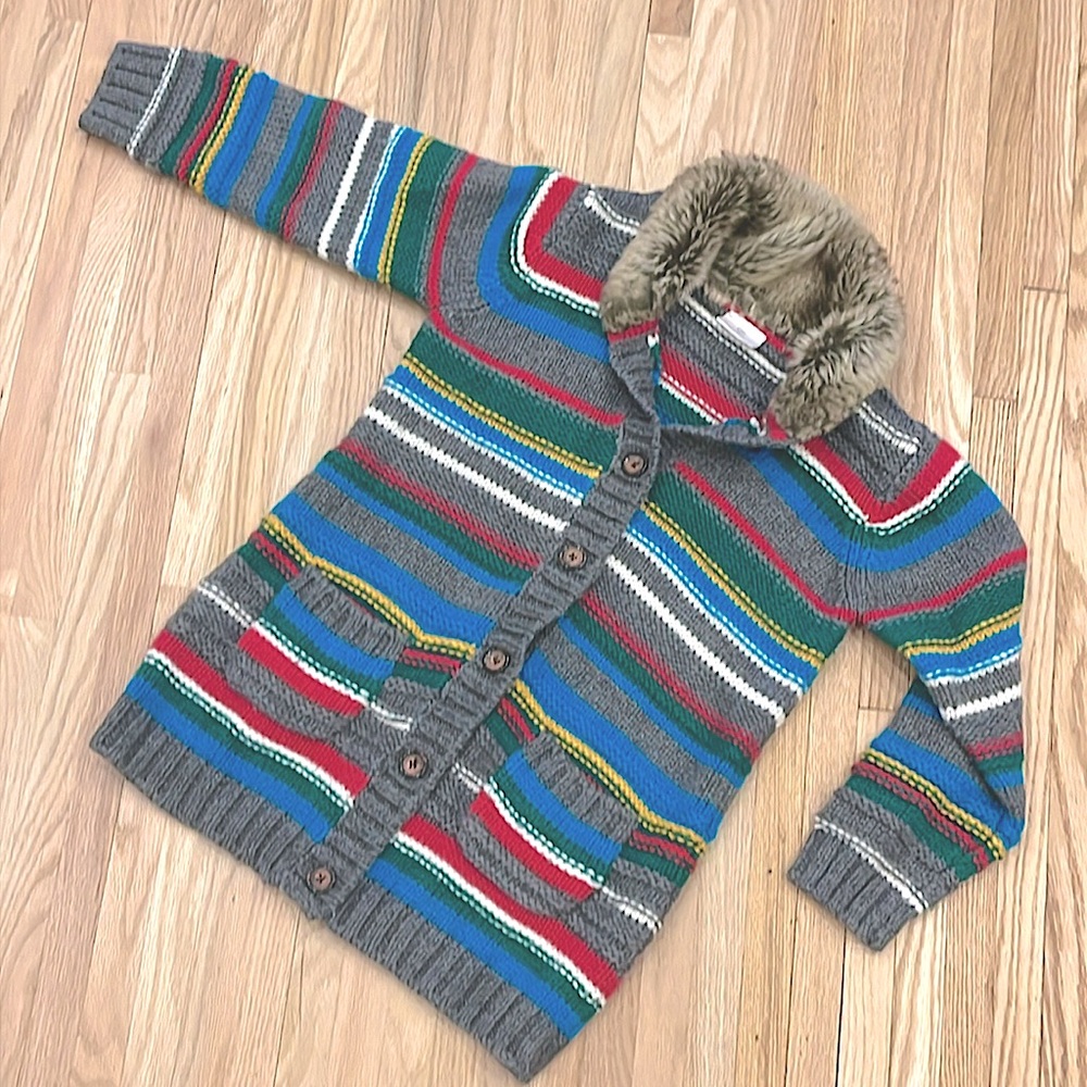 2/$20 Hanna Andersson sz 11-12 wool button up striped hooded cardigan